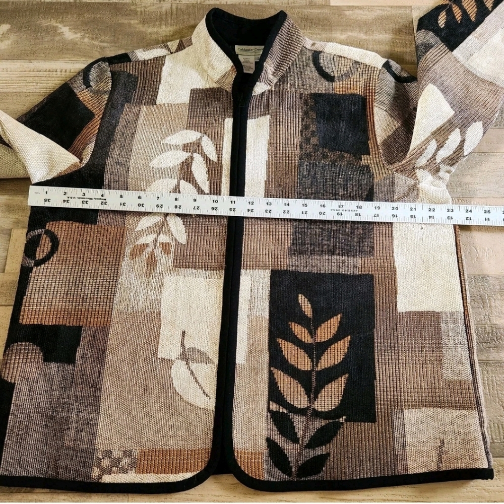 Vtg Boho Tapestry Jacket Women's L Fall Foliage Earth Tone Leaf Art Wear Zip Up - Picture 10 of 16
